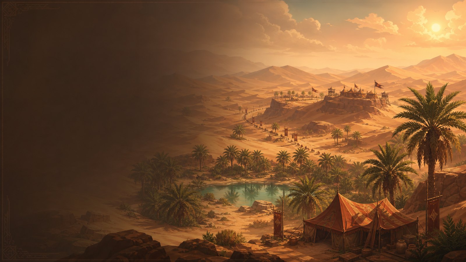 مرئية تطويرية لفارس عربي وسط كثبان رملية في عالم صهيل الرمال